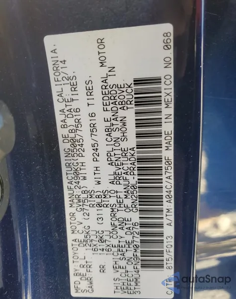 2015 Toyota Tacoma Double Cab Long Bed z USA, uszkodzony, nr VIN 3TMMU4FN9FM077276